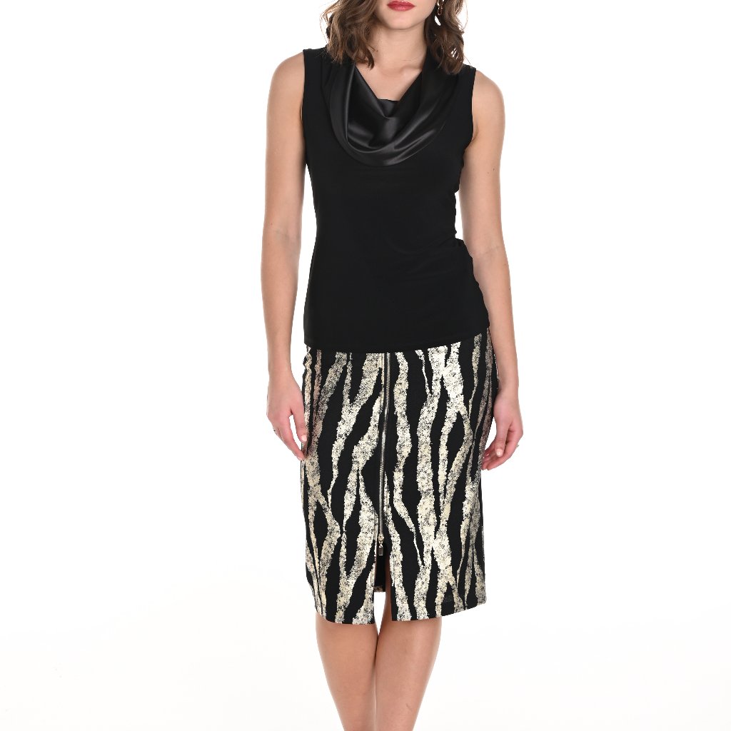244296 Elevate Your Style With Our Metallic Animal Front Zip Skirt. Frank Lyman